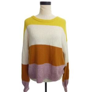 Madewell Striped Gladwell Balloon-Sleeve Pullover Sweater S Wool Alpaca Blend